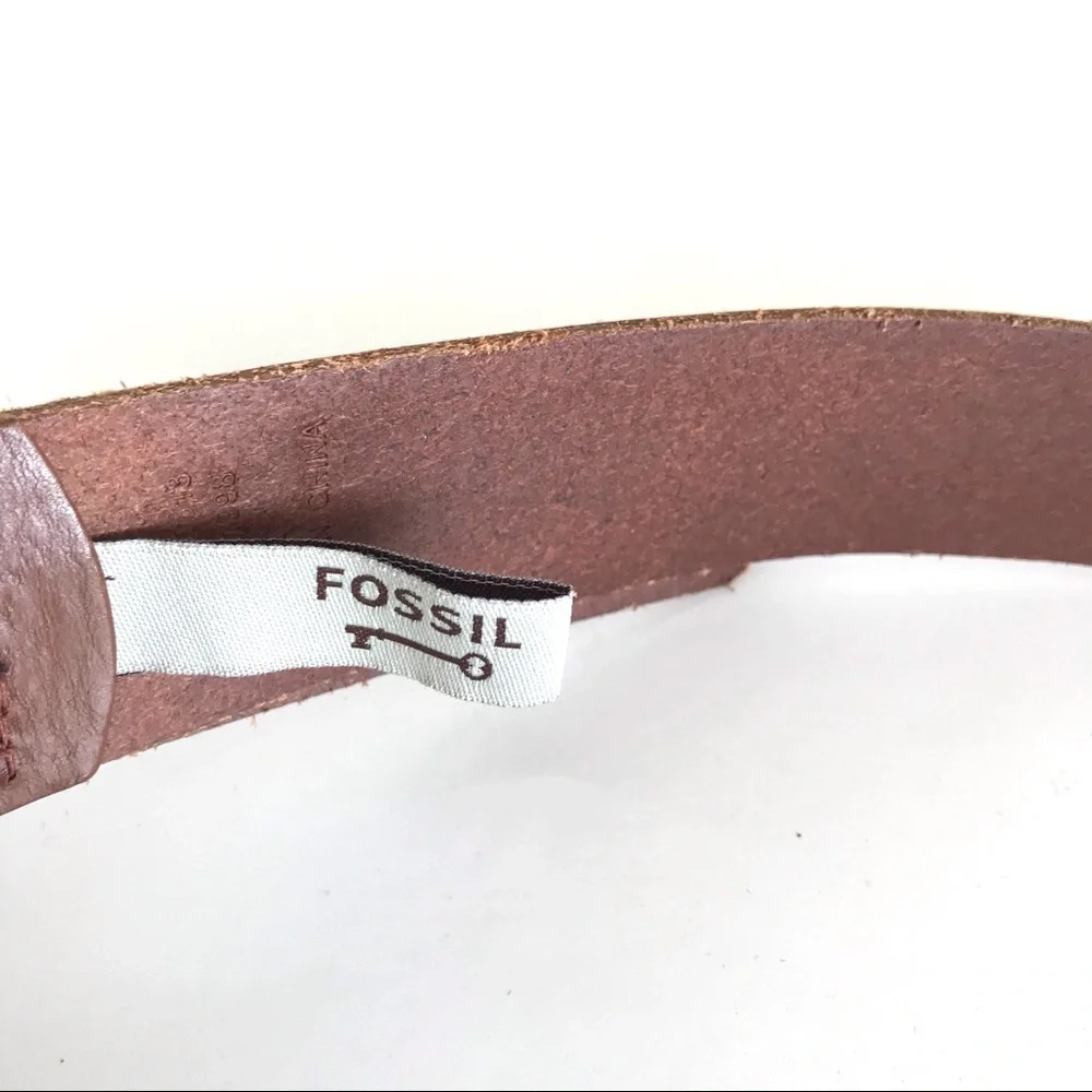 Fossil Brown Leather Multi Colored Stitch Belt (Lg)